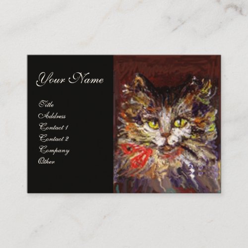 WHITE BROWN KITTY CAT PORTRAIT WITH RED RIBBON BUSINESS CARD