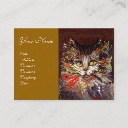 WHITE BROWN KITTY CAT PORTRAIT WITH RED RIBBON BUSINESS CARD