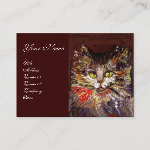 WHITE BROWN KITTY CAT PORTRAIT WITH RED RIBBON BUSINESS CARD