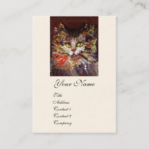 WHITE BROWN KITTY CAT PORTRAIT WITH RED RIBBON BUSINESS CARD