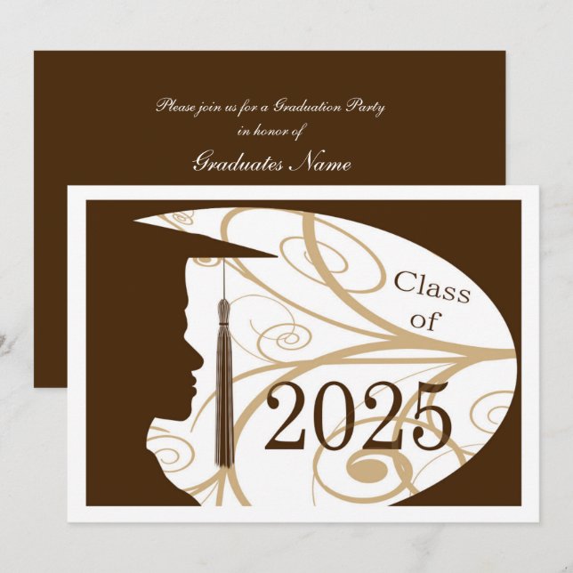 White/Brown Man Silhouette 2025 Graduation Party Invitation (Front/Back)