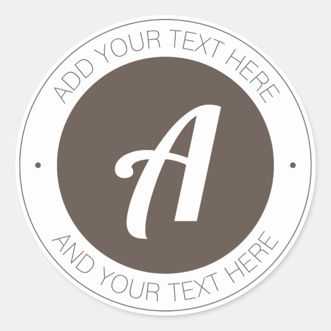 White & Brown Monogram or Add logo Classic Round Sticker (Front)