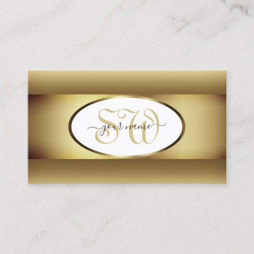 White Brown Ombre Initials Dark Gold Decor Frame Business Card