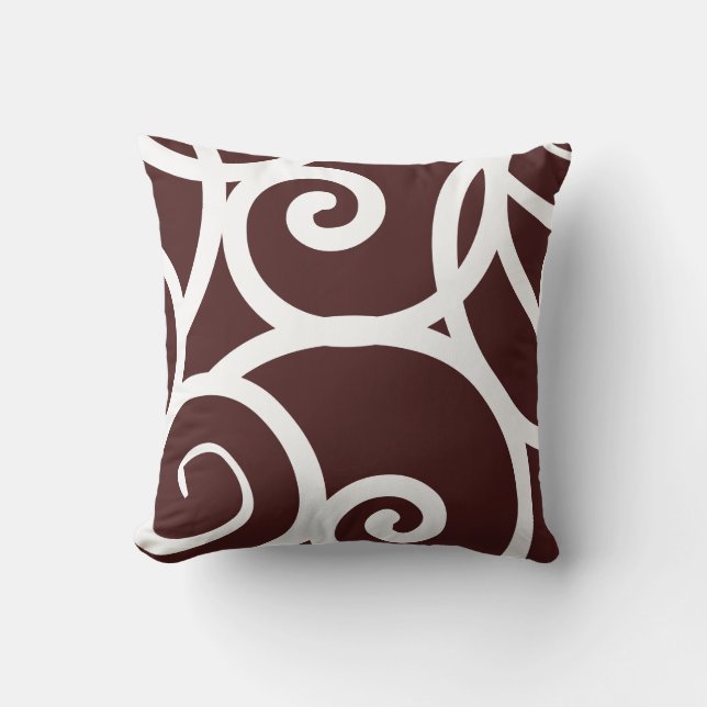 white + brown outdoor or indoor abstract pattern throw pillow (Front)