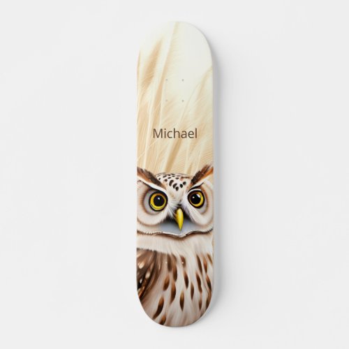 White Brown Owl Monogram Skateboard