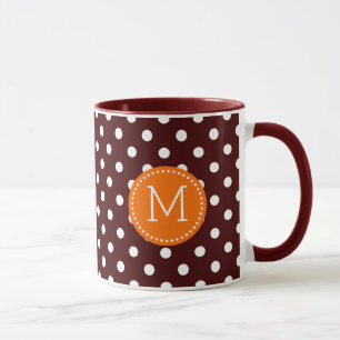 White & Brown Polka Dot Orange Accents Mug