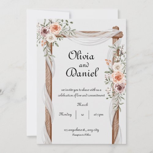 White Brown Rustic Floral Best Wedding Invitation