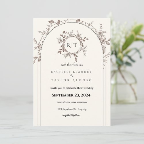 White Brown Rustic Floral Free Wedding Invitation