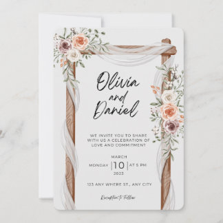 White Brown Rustic Floral Free Wedding Invitation