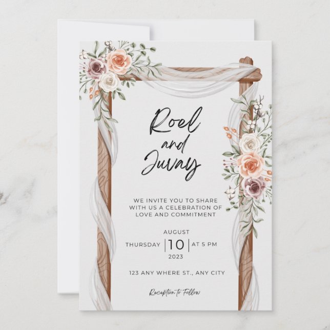 White Brown Rustic Floral Wedding Invitation (Front)