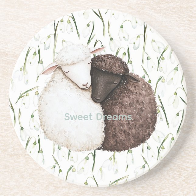 White Brown Sheep Flowers  Coaster (Front)