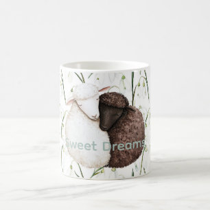 White Brown Sheep Flowers Coffee Mug