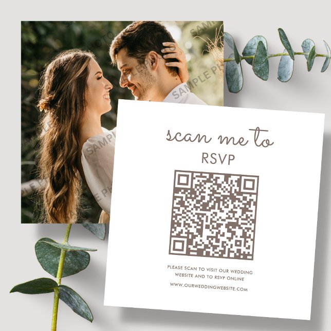 White & Brown | Wedding RSVP QR Code Enclosure Card (Creator Uploaded)