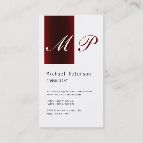 White Browny Red Stripe Monogram Business Card