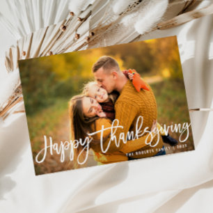 White brush hand written script thanksgiving holiday card