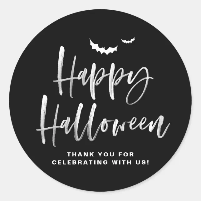 White Brush Lettering Happy Halloween | Thank You Classic Round Sticker ...