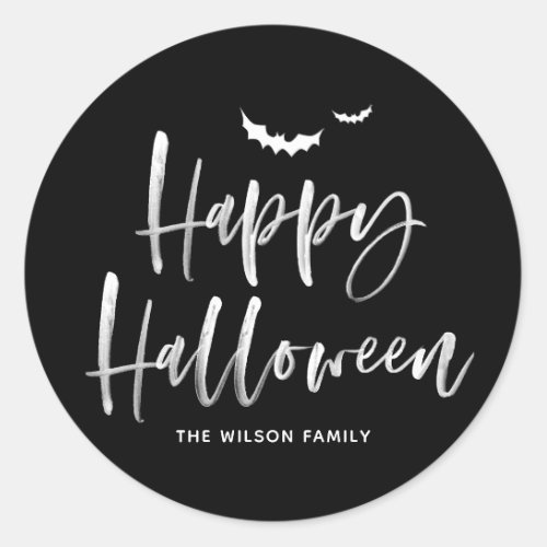 White Brush Lettering Happy Halloween  Thank You Classic Round Sticker