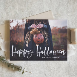 White Brush Lettering Overlay Happy Halloween Card