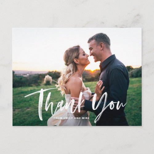 White Brush Lettering Overlay Wedding Thank You Postcard