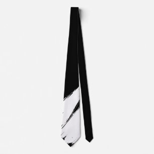 White Brush Modern Black Background Neck Tie