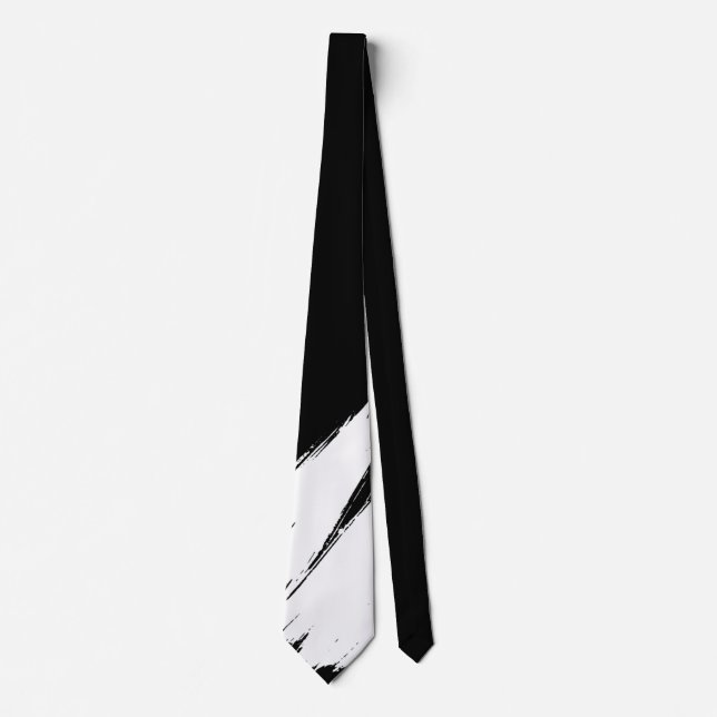 White Brush Modern Black Background Neck Tie (Front)