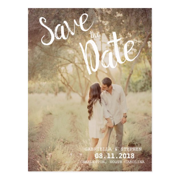 White Brush Photo Wedding Save The Date Postcards
