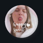 White Brush Script Happy Sweet 16 Photo Paper Plates<br><div class="desc">Sweet sixteen paper plates printed with a photo of the birthday girl. Photo sweet sixteen card personalized with happy sweet 16 in a brush script overlay in white with a little heart.</div>