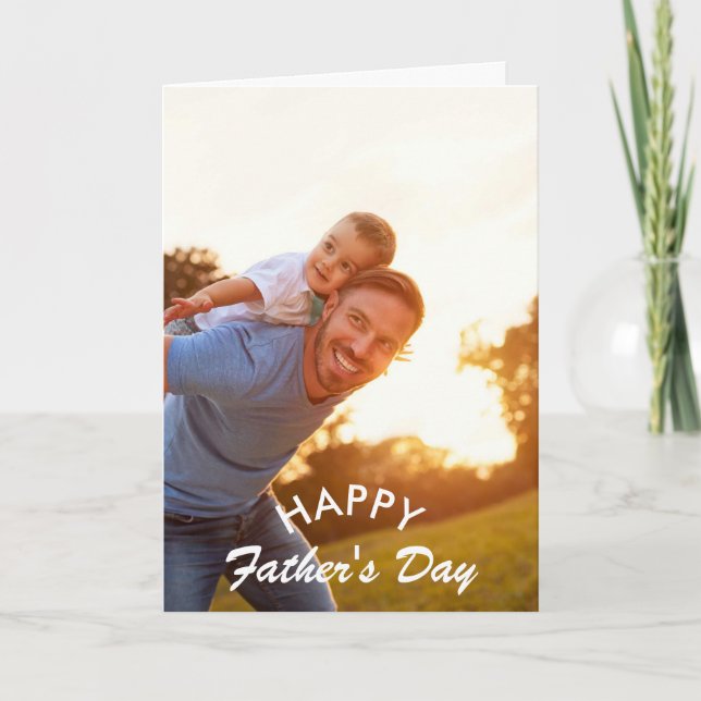 White Brush Script | Modern Father's Day Photo Card (Front)