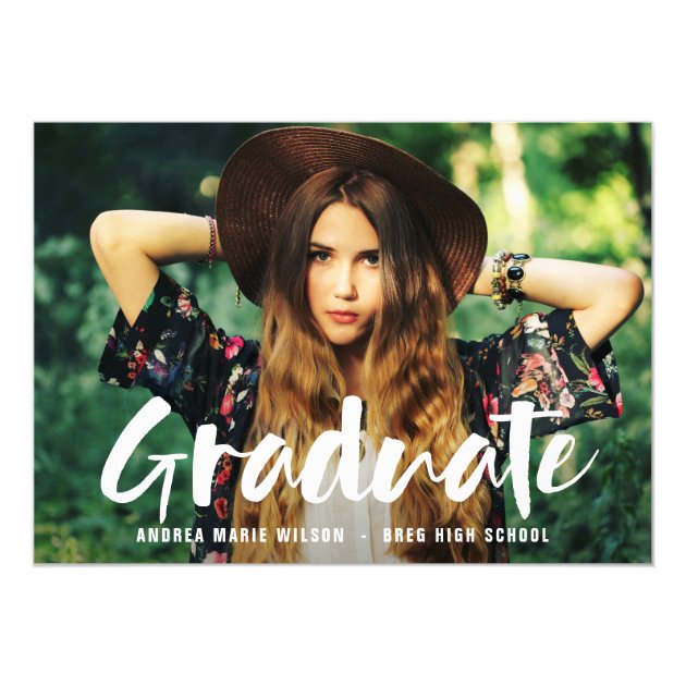 White Brush Script Photo Graduation Announcement