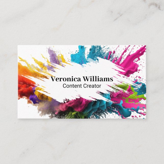 White Brush Stroke | Colorful Powder Business Card (Front)