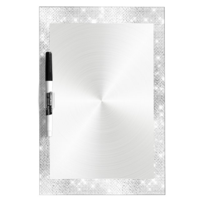 White Brushed Circular Metal Glitter Elegant Dry Erase Board (Front)