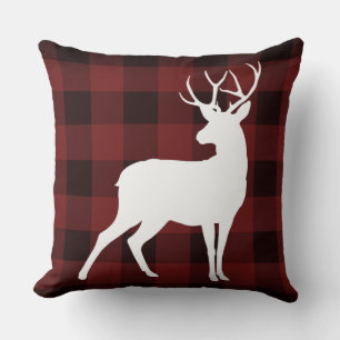 White Buck Buffalo Plaid Pattern Rustic Christmas Throw Pillow