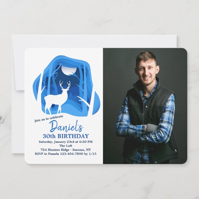 White Buck Photo Invitation (Front)