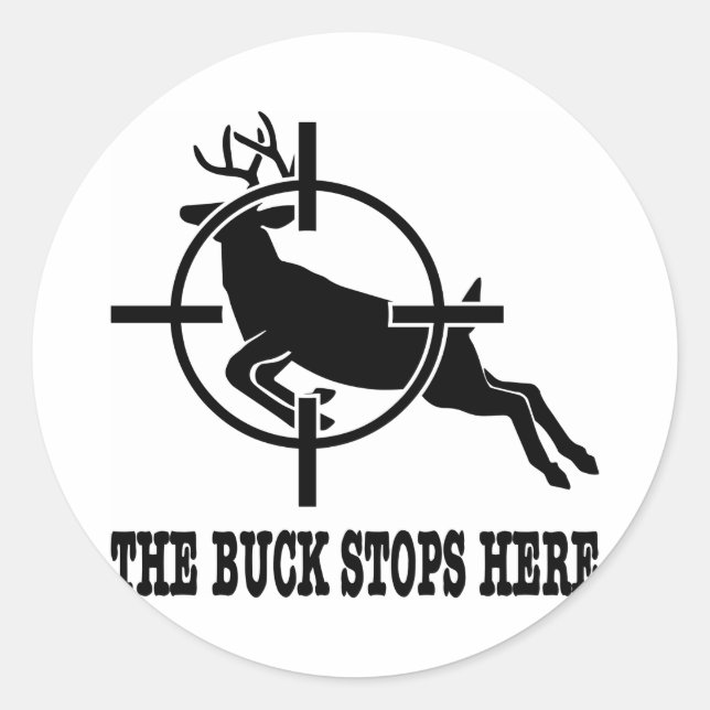 White Buck Stops Here Deer Scope Classic Round Sticker (Front)
