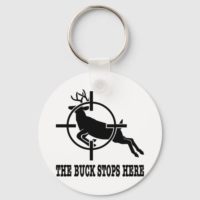 White Buck Stops Here Deer Scope Keychain (Front)