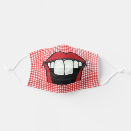 White buck teeth on gingham adult cloth face mask