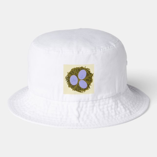 White Bucket Hat with Nest Design (Front)