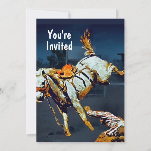 White Bucking Bronco and Cowboy at Rodeo Invitation