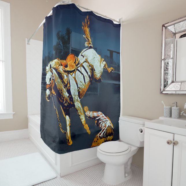 White Bucking Bronco and Cowboy at Rodeo Shower Curtain (In Situ)