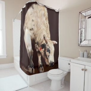White Bucking Rodeo Bull Western Ranch Art Shower Curtain