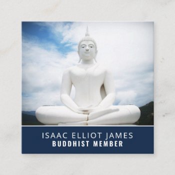 White Buddha Statue  Buddhism  Buddhist Square Business Card by TheBusinessCardStore at Zazzle