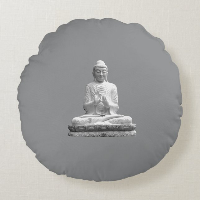 White Buddha Statue Round Pillow (Front)