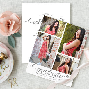 White Budget Graduation 4 Photo Gray Script Invite