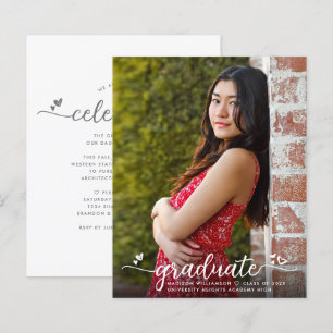 White Budget Photo Graduation Gray Script Invite