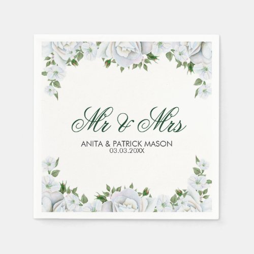 White Buds And Roses_ Save The Date Napkins