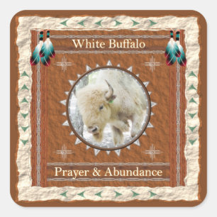 White Buffalo Abundance Energy Square Sticker