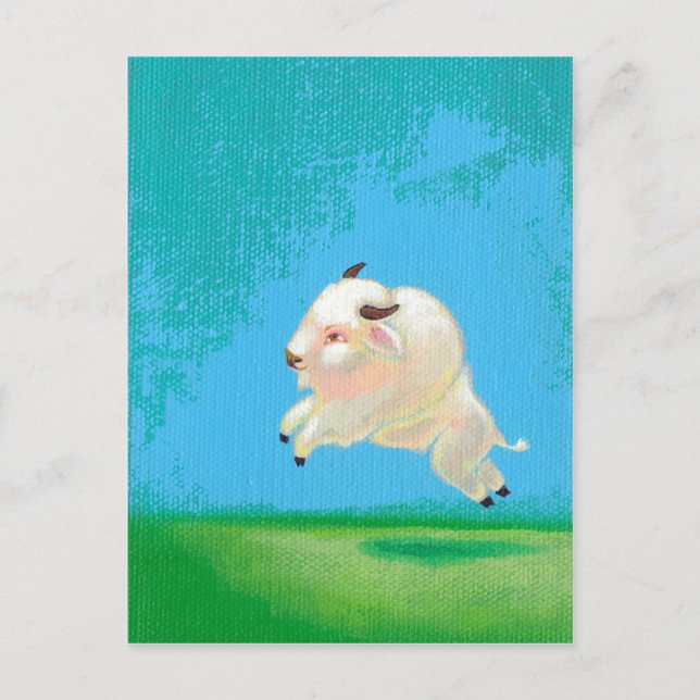 White buffalo art fun happy leaping bison painting postcard (Front)