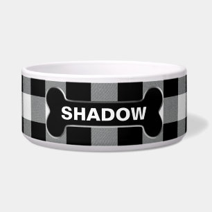 White Buffalo Check Dog Bone Rustic Custom Name Bowl