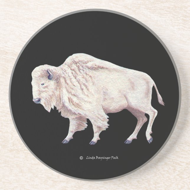 White Buffalo Cow Sandstone Coaster (Front)