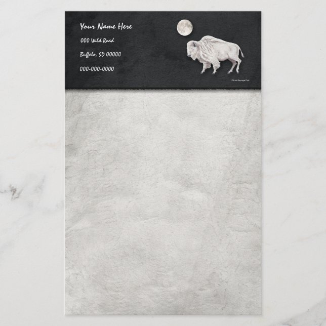 White Buffalo Full Moon Gray Stationery (Front)